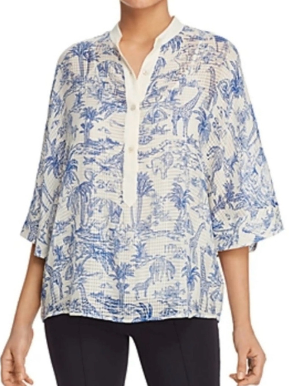 Tory Burch Blue & White Printed Button-Down Shirt Size Small